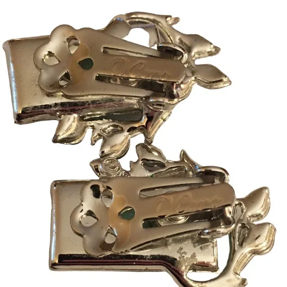 Vintage Coro Confetti Turquoise Lucite Clip On Earrings Gold Flakes Silver Tone - Picture 8 of 8